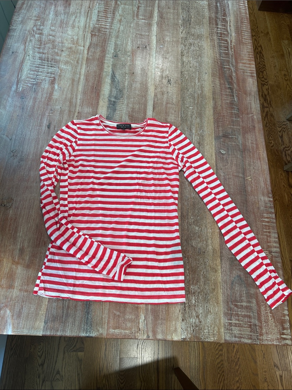 rag & bone VTG Arrow Red and White Striped Long Sleeve Silk & Cashmere Tee